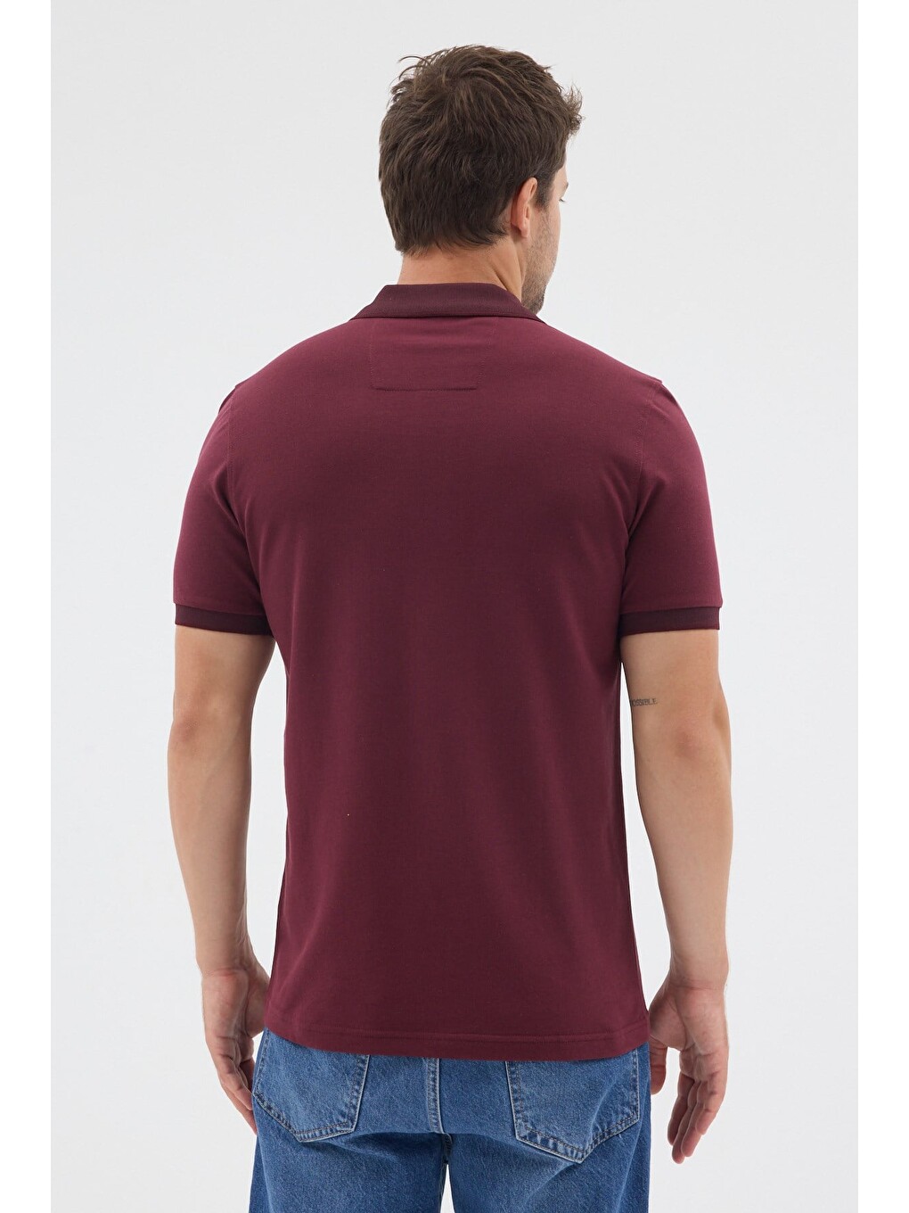Bordo Polo Yaka Pike Kısa Kol Slim Fit %100 Pamuk Tişört 1011260171-4