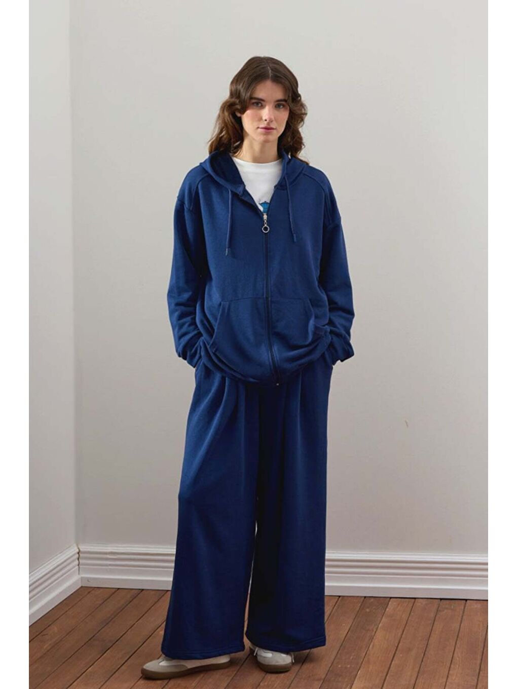 İndigo 3 İplik Uzun Fermuarlı Eşofman Takım