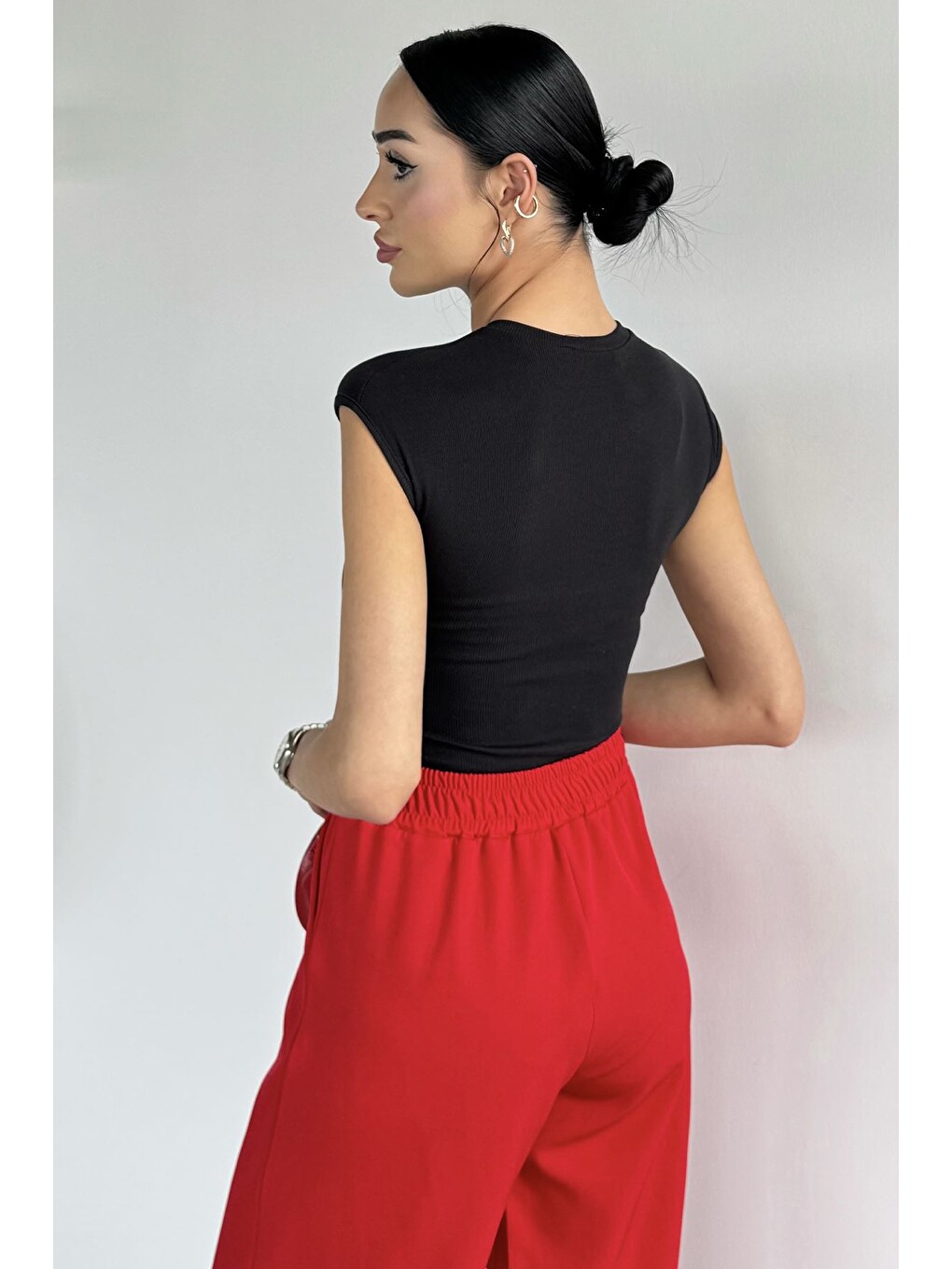 Siyah Kadın Çıtçıtlı Kaşkorse Bluz-3