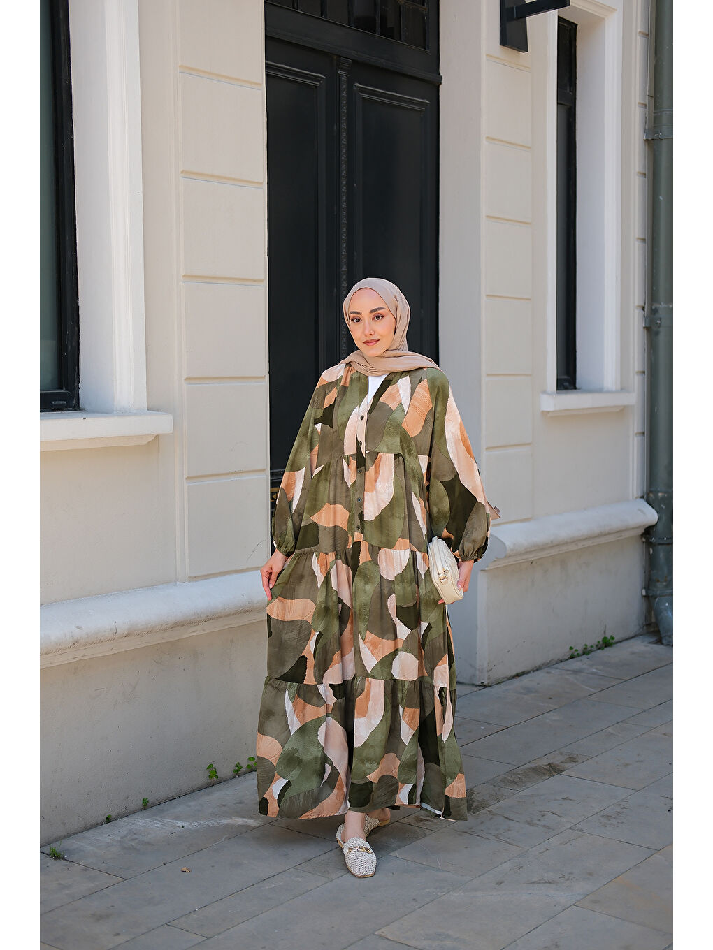 Kadın Şekil Desen Elbise Yeşil