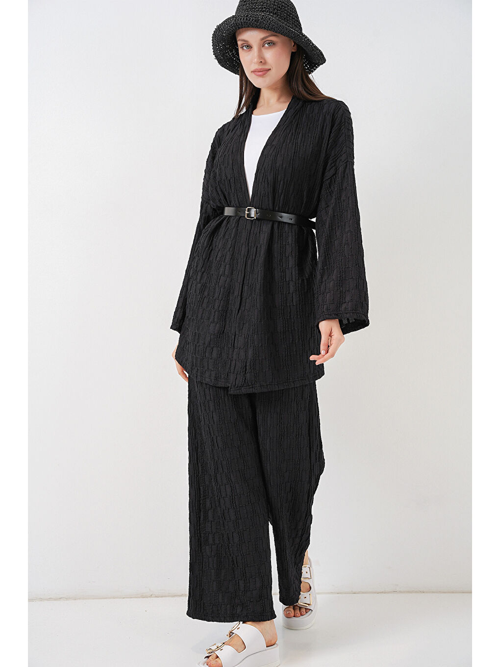 Kadın Kimono Pantolon İkili Takım 30078 - Siyah-3