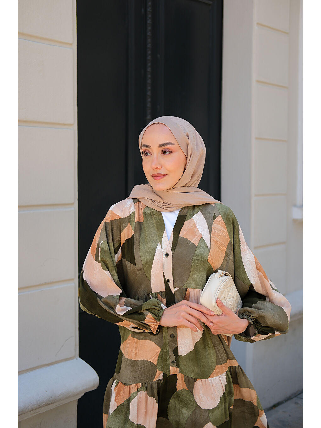 Kadın Şekil Desen Elbise Yeşil-1