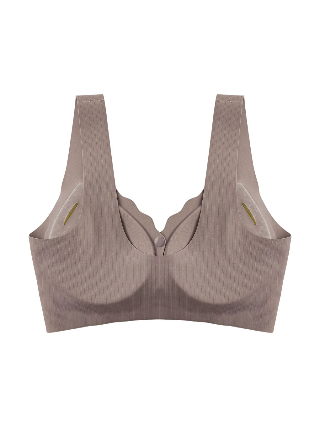 Seamless Bra - Feel | Kahverengi Lazer Kesim Çizgi Detaylı Önü Açılabilir Dikişsiz Kadın Sütyen-1