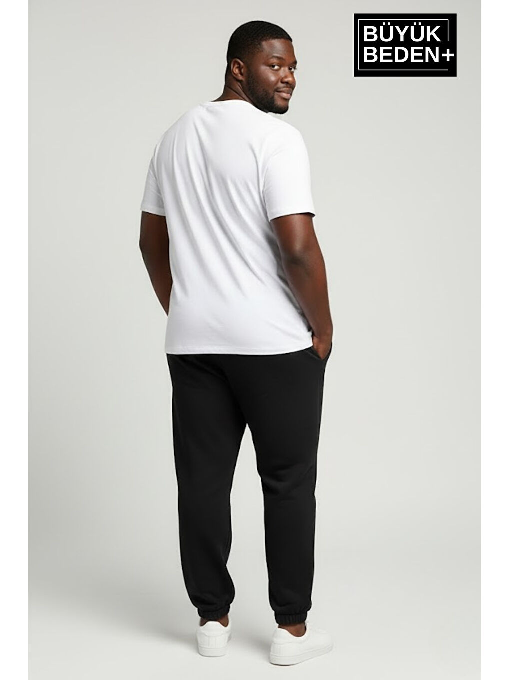 Siyah Erkek Büyük Beden Paça Lastikli Rahat Kalıp AR Baskılı İnce Eşofman Altı SPR26BEA951-1-1