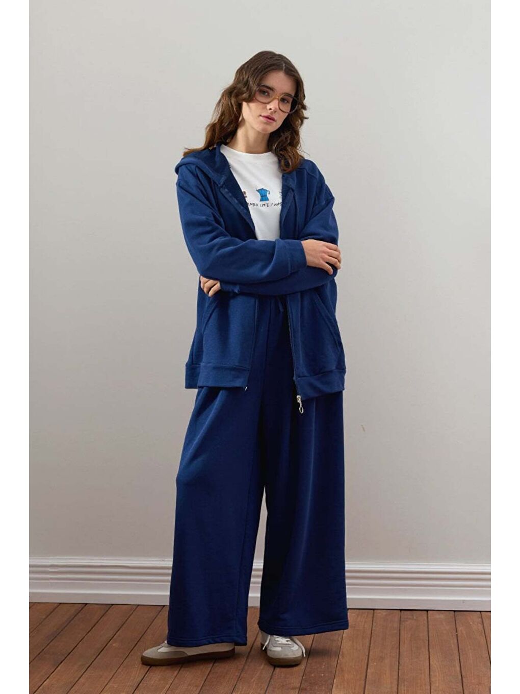 İndigo 3 İplik Uzun Fermuarlı Eşofman Takım-1