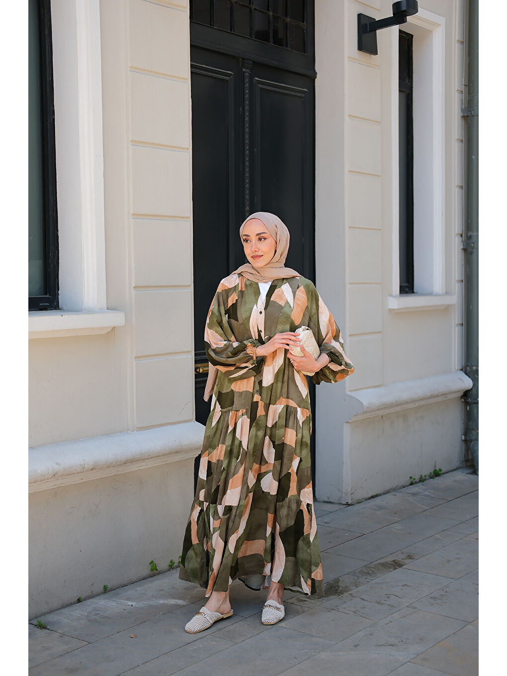 Kadın Şekil Desen Elbise Yeşil-2