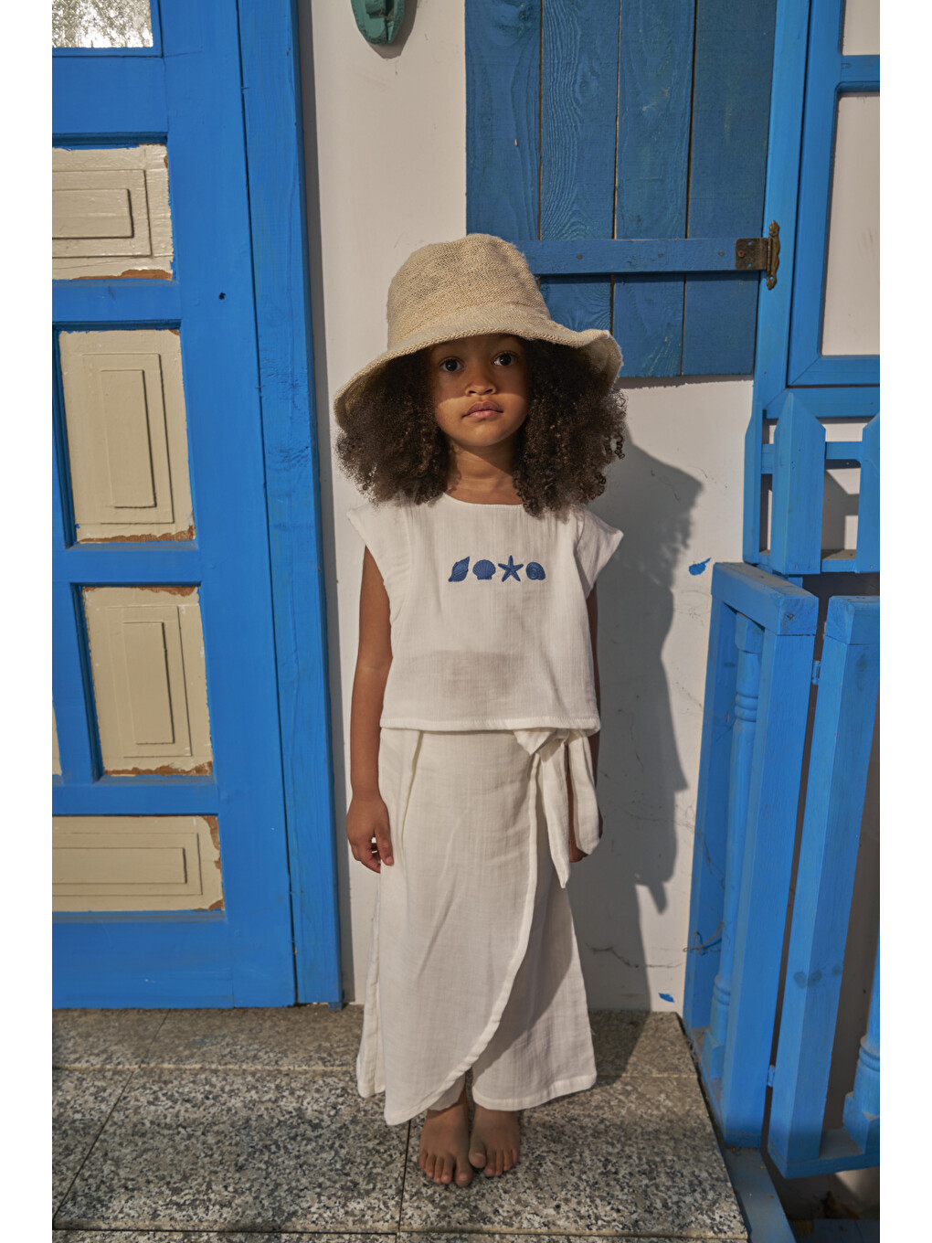 Beyaz Mare Linen Kruvaze Pantolonlu Takım-2