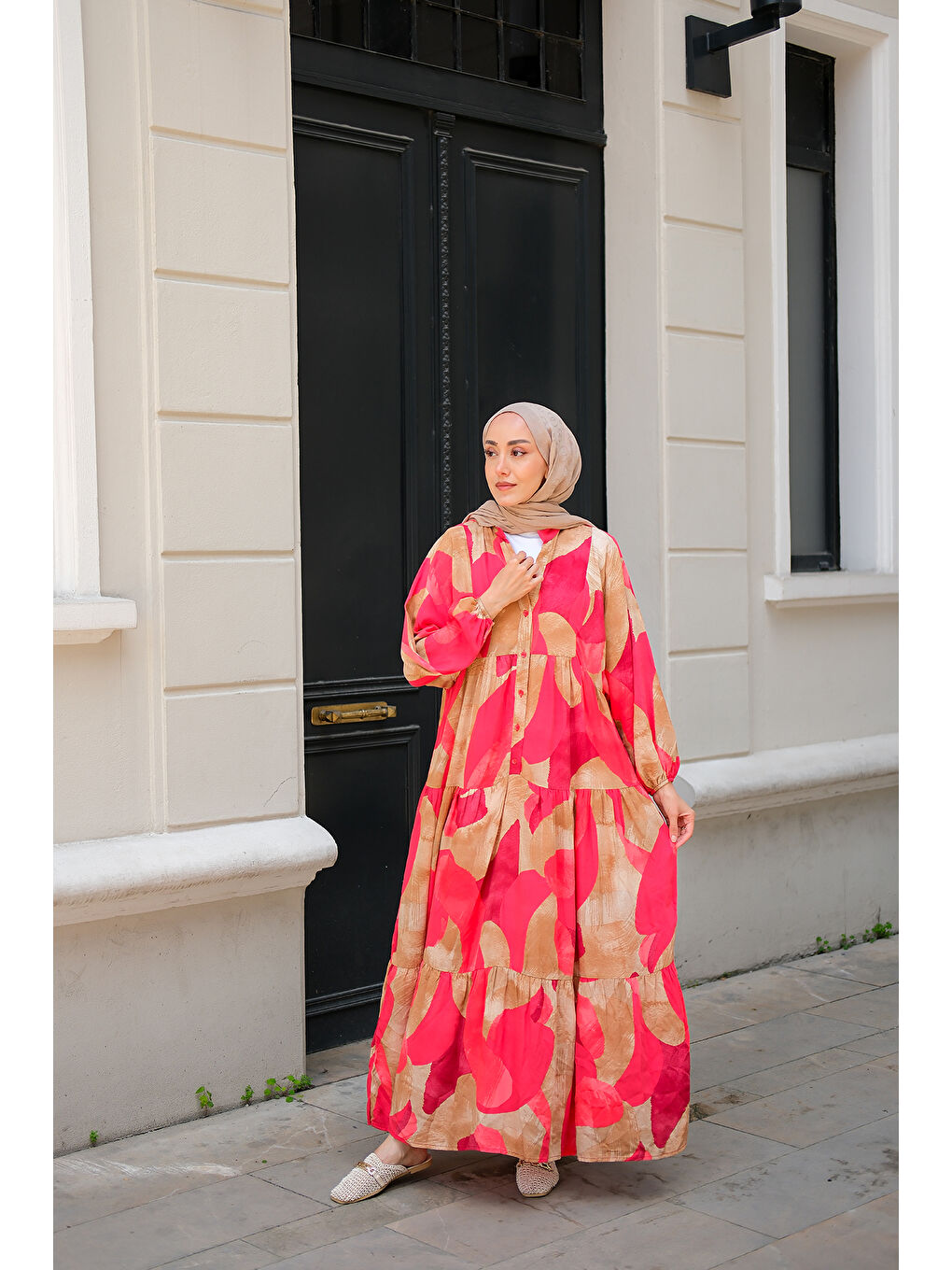 Kadın Şekil Desen Elbise Kırmızı