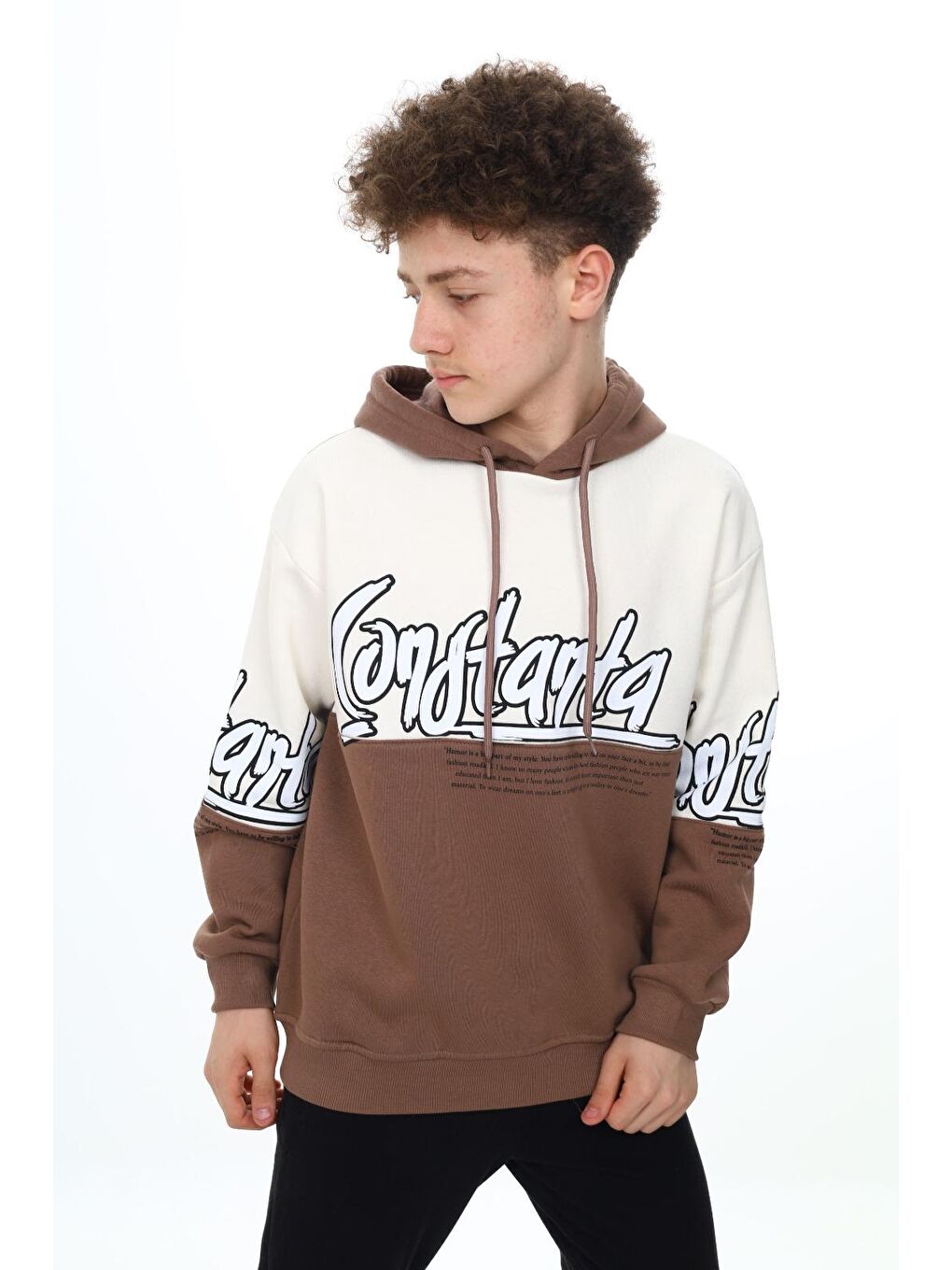 angelos Kahverengi Erkek Çocuk Oversize Kapüşonlu Garnili Sweatshirt 10 14 Yaş 7170