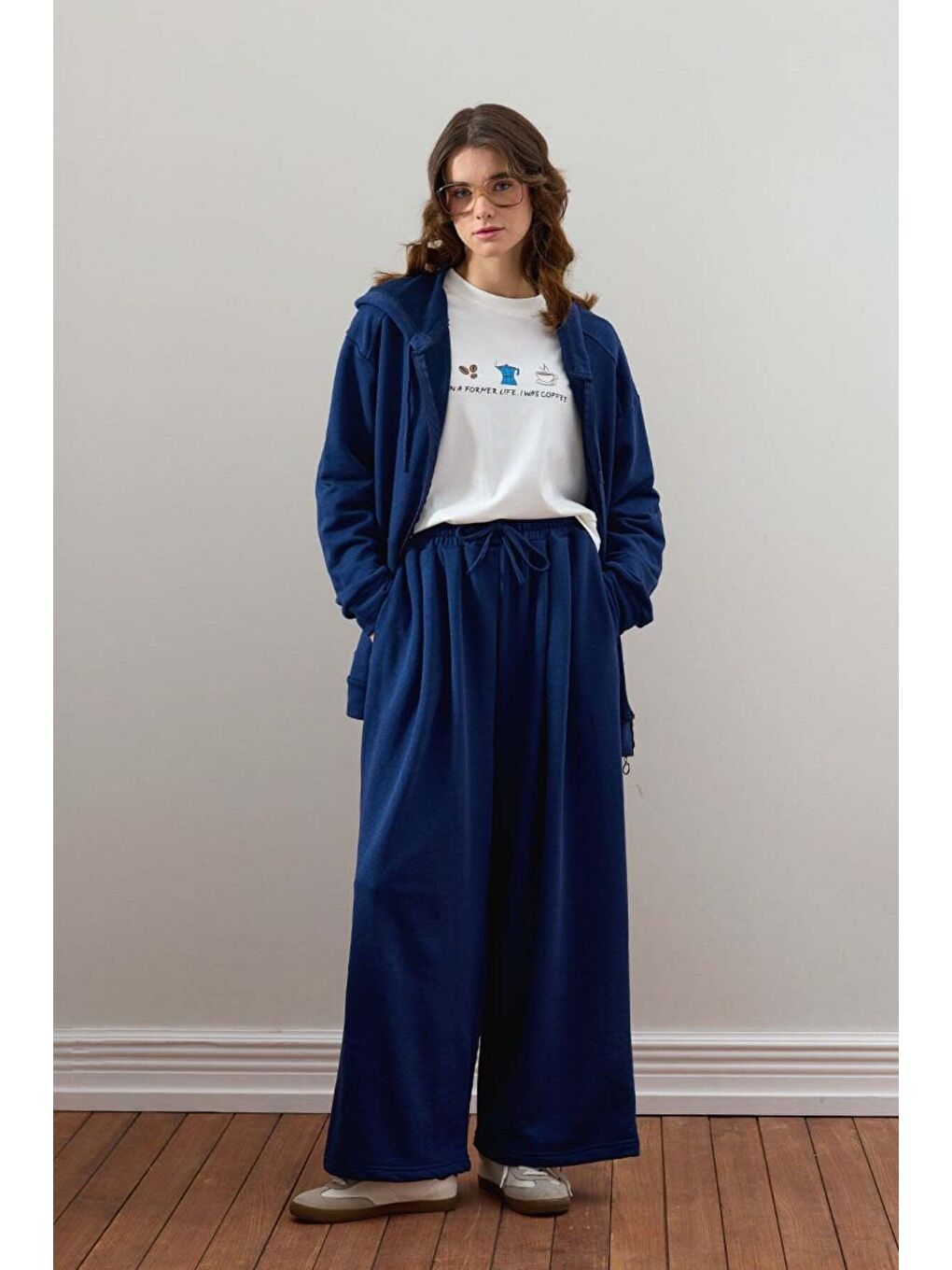 İndigo 3 İplik Uzun Fermuarlı Eşofman Takım-2