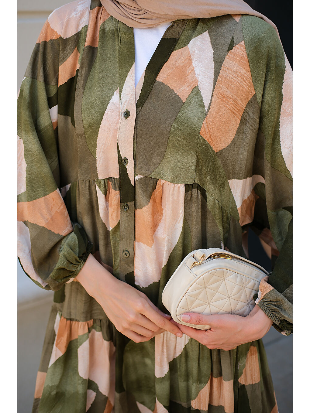 Kadın Şekil Desen Elbise Yeşil-3