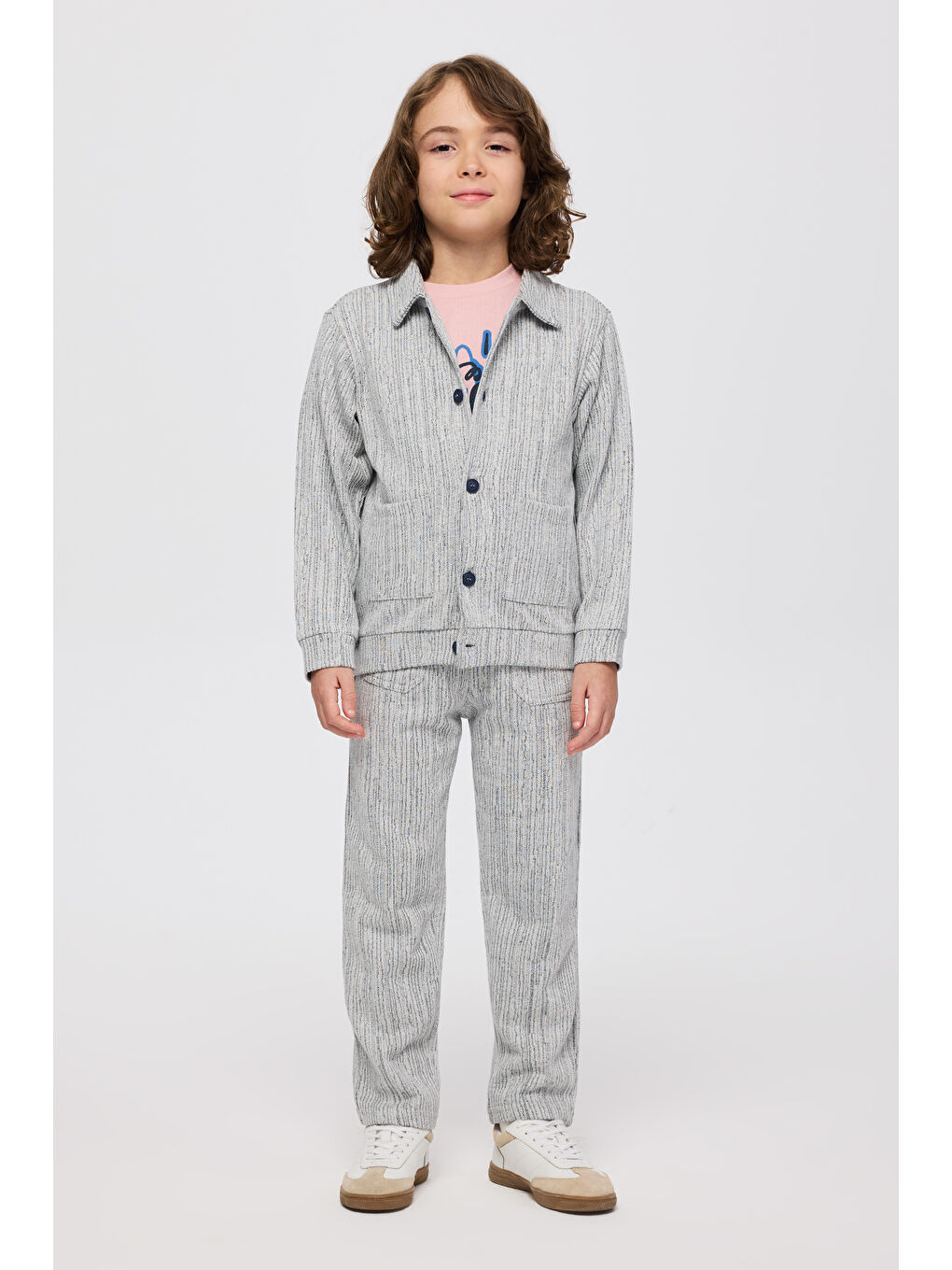 Erkek Çocuk Uzun Kollu Çift Cepli Düğmeli Örme Mavi Ceket-1