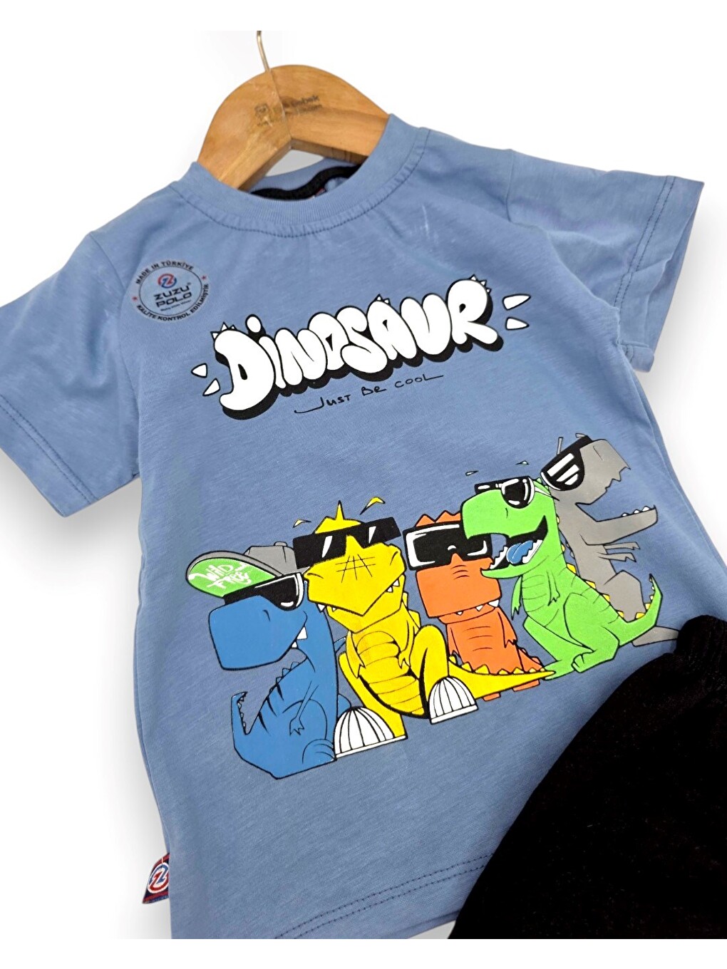 Mavi Erkek Bebek Yazlık Dinozor Baskılı T-shirt Şort 2'li Takım-4