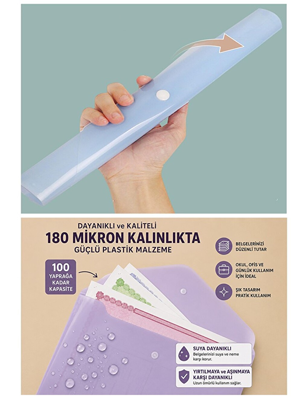 Çıtçıtlı Dosya 5 Renk Pastel A4 1 Paket Dosy Plastik Renkli Zarf Dosya-4