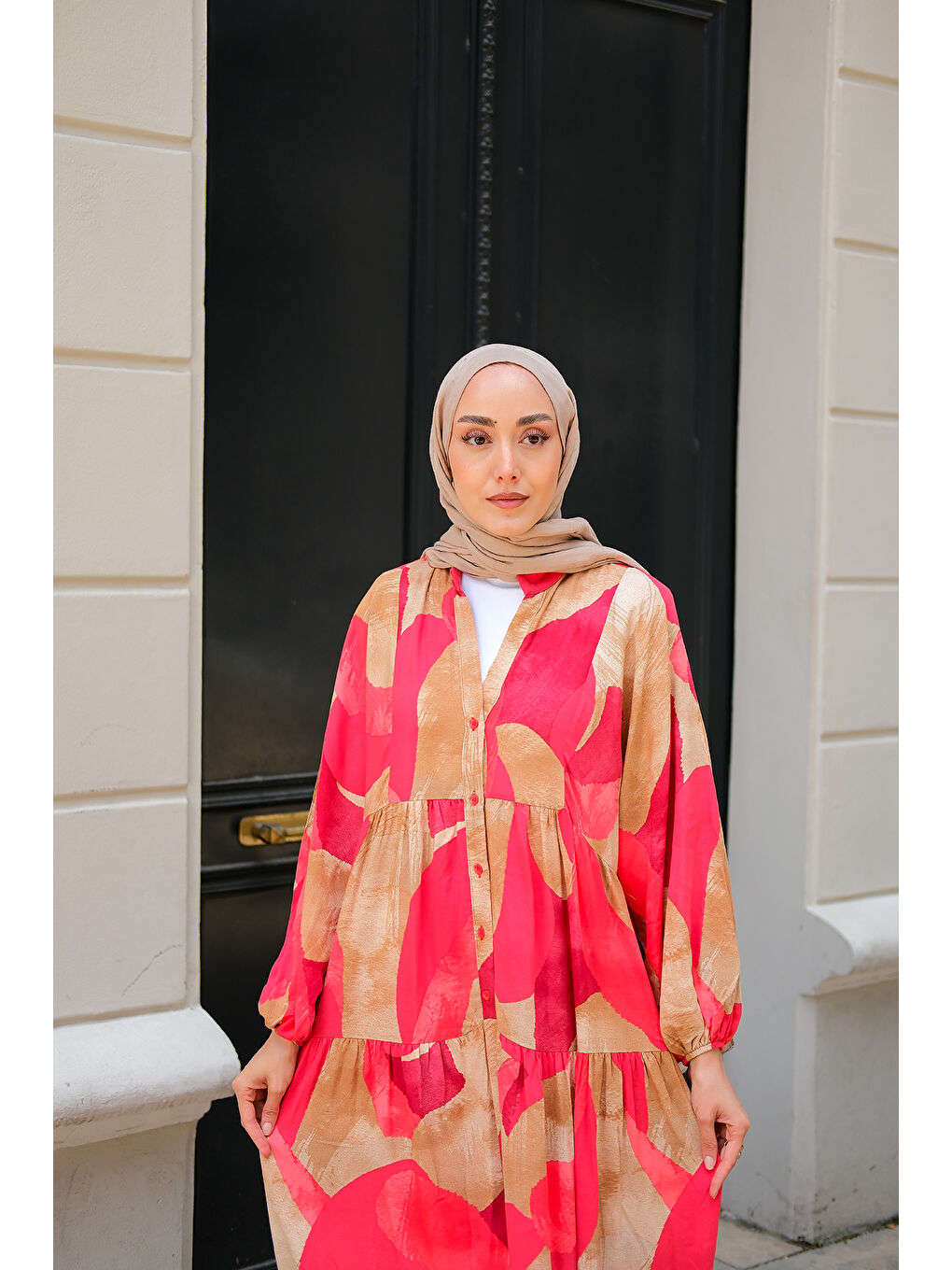 Kadın Şekil Desen Elbise Kırmızı-2