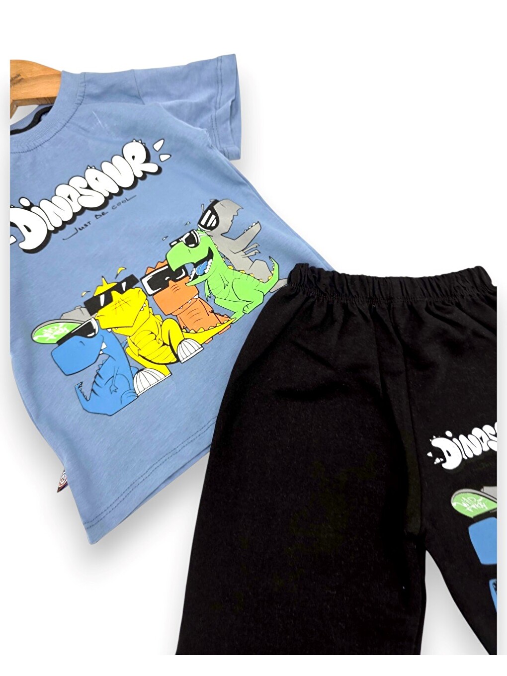 Mavi Erkek Bebek Yazlık Dinozor Baskılı T-shirt Şort 2'li Takım-5