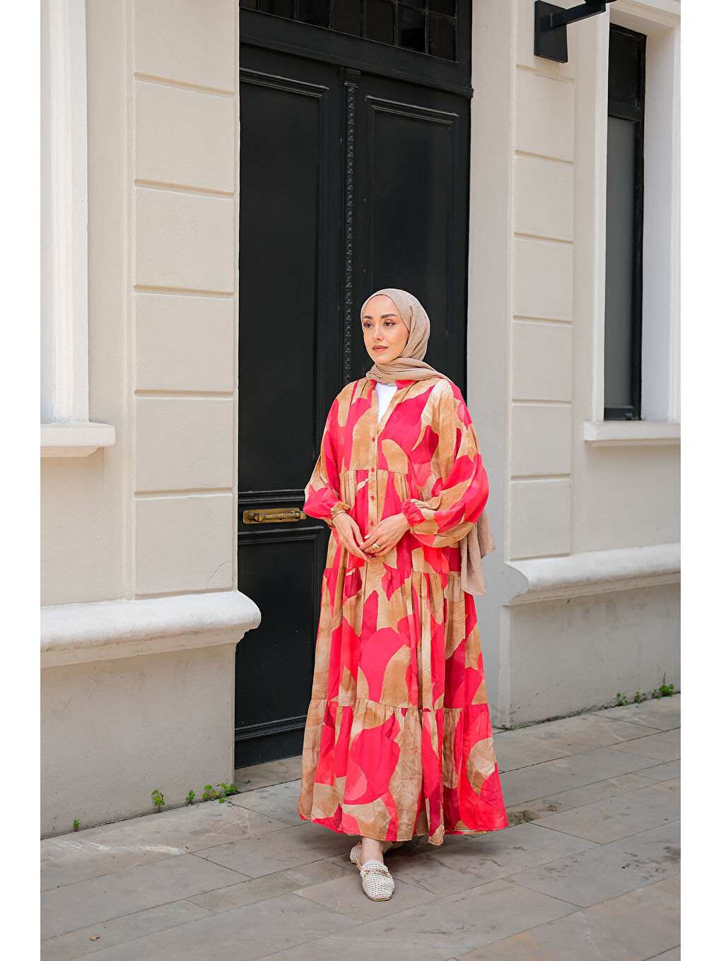 Kadın Şekil Desen Elbise Kırmızı-3