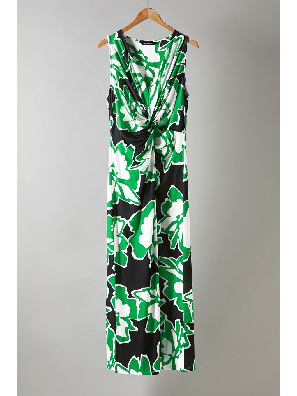 Beyaz Büyük Beden V Yaka Sıfır Kol Çiçek Desenli Önü Büzgülü Maxi Elbise 615376-6