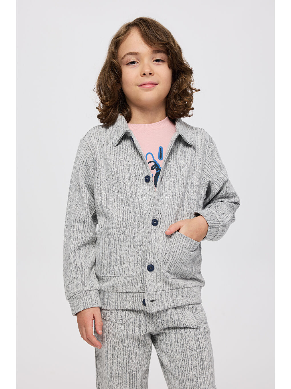 Erkek Çocuk Uzun Kollu Çift Cepli Düğmeli Örme Mavi Ceket-3