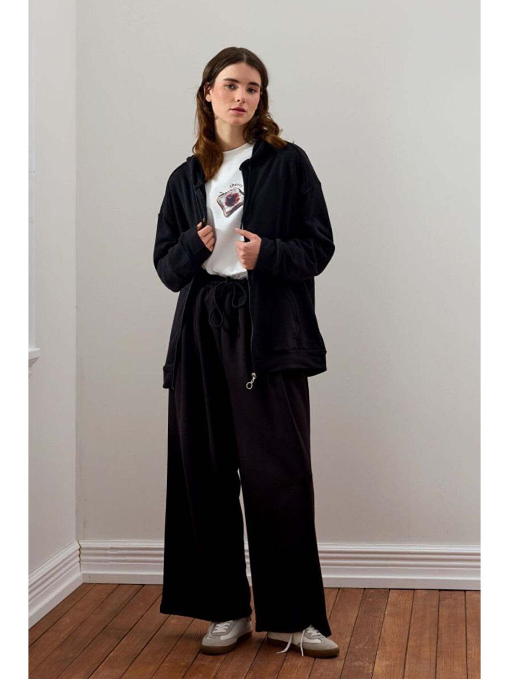 Siyah 3 İplik Uzun Fermuarlı Eşofman Takım-1