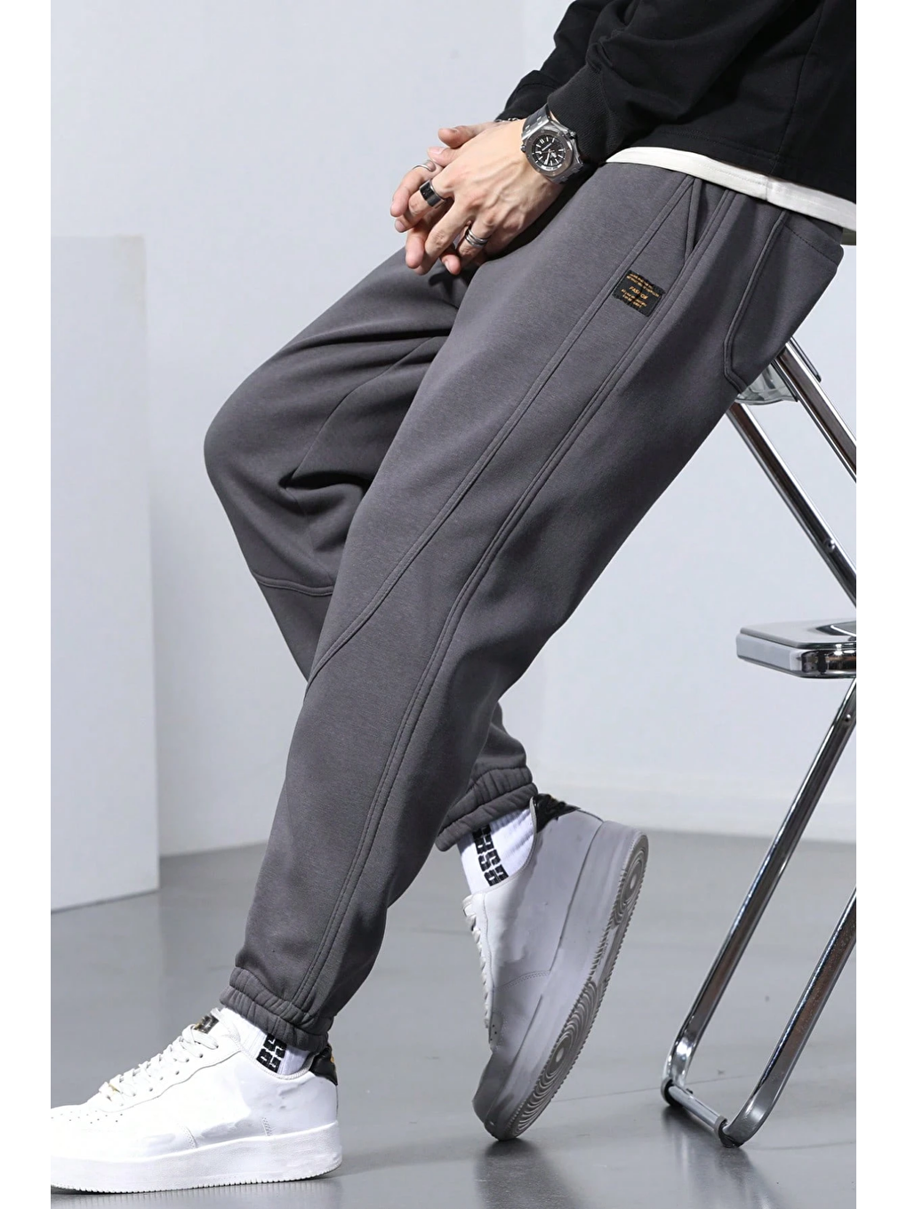 Gri Genıus Store Erkek Eşofman İçi Polarlı Bağcıklı Bel Jogger Spor Eşofman Altı SPOR-ESF001-1