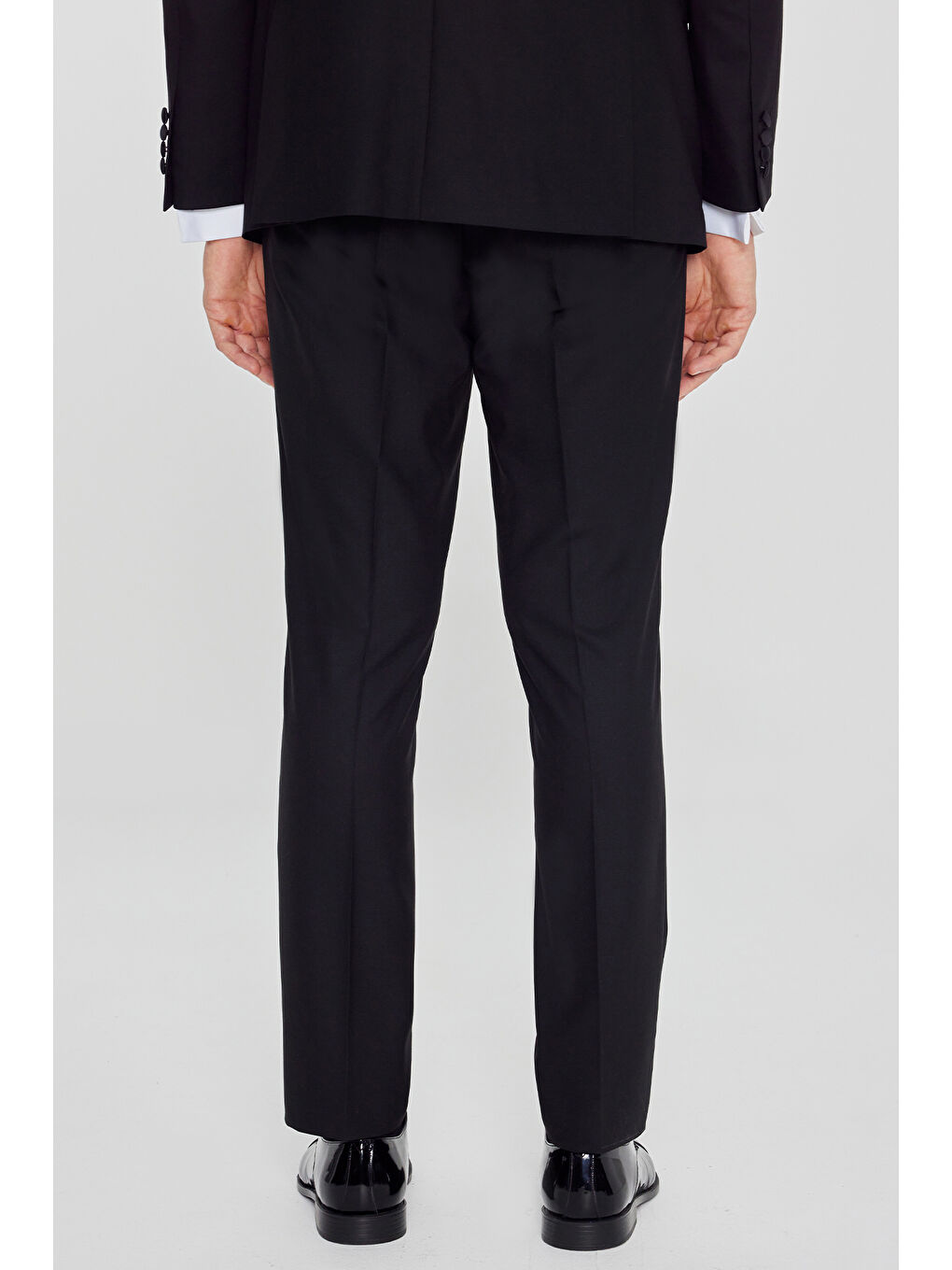 Erkek Siyah Yünlü Slim Fit Dar Kesim Çıkma Şal Yaka Beli Gizli Lastikli Kapak Cepli Yelekli Smokin-5