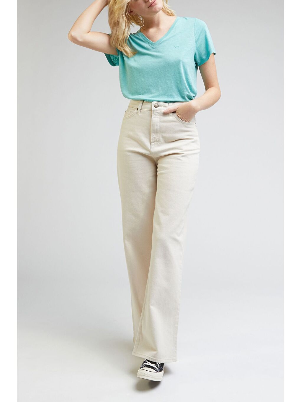 Stella A Line Fit Yüksek Bel Geniş Paça Ekru Esnek Jean Jean Pantolon-1