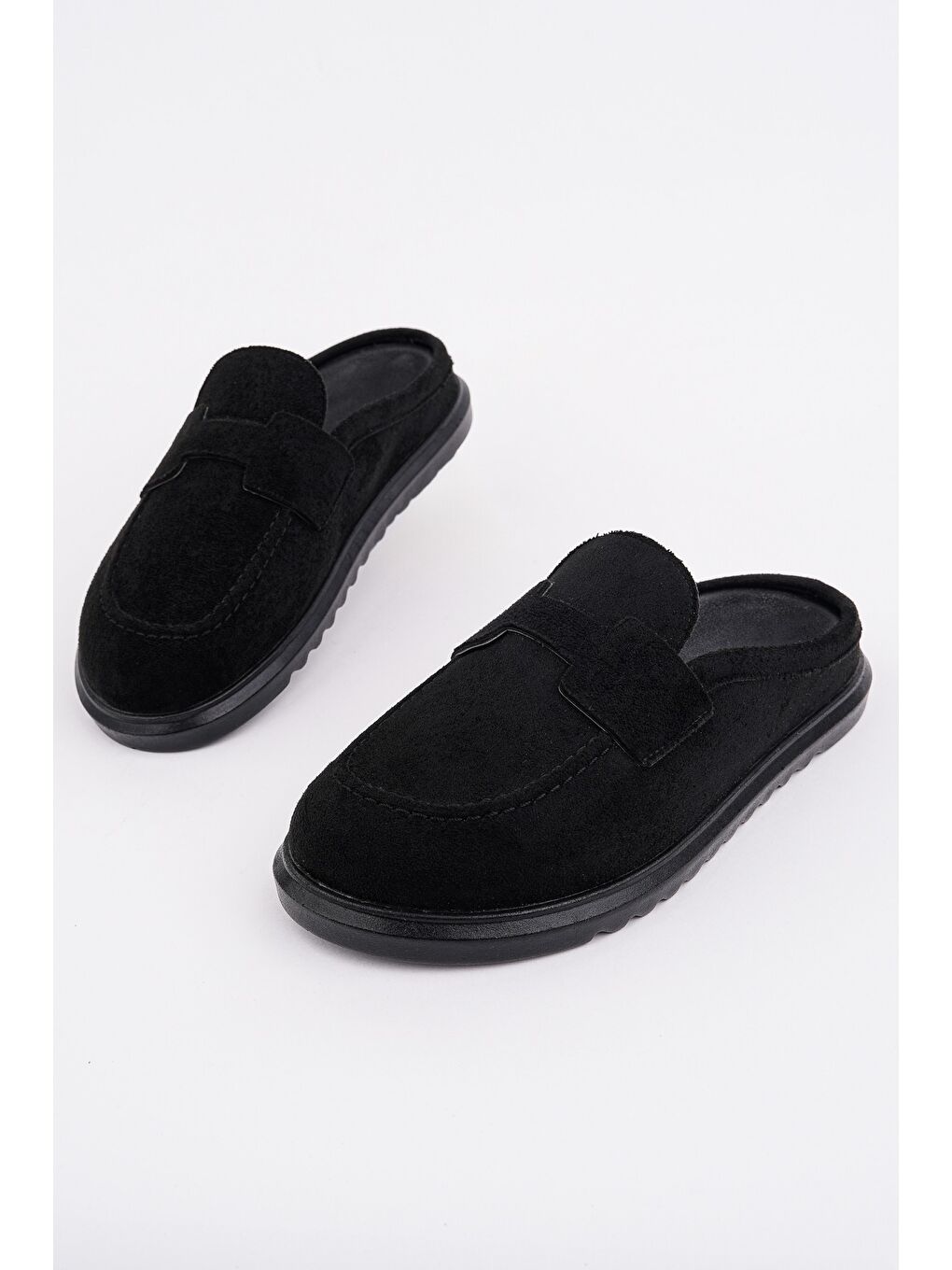 Siyah VİNTAGE Süet Deri Günlük Rahat Önü Kapalı Kadın Loafer Terlik-4