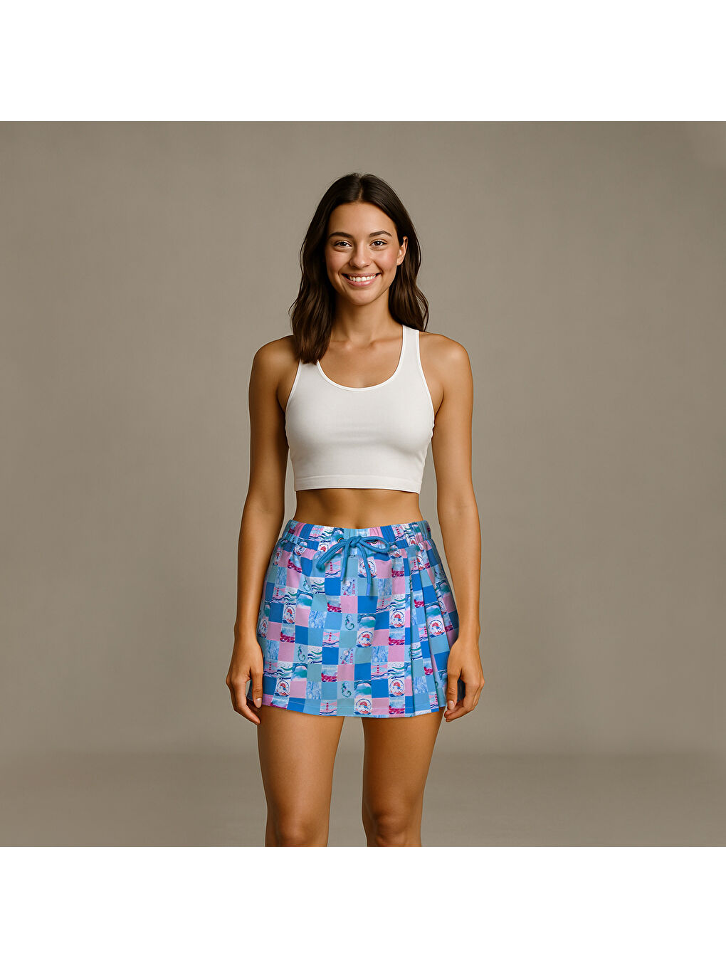 Karışık Harmoni Kadın Şort Etek – Lastikli Bel, Bağcıklı ve Esnek Kumaşlı Yazlık Short-1