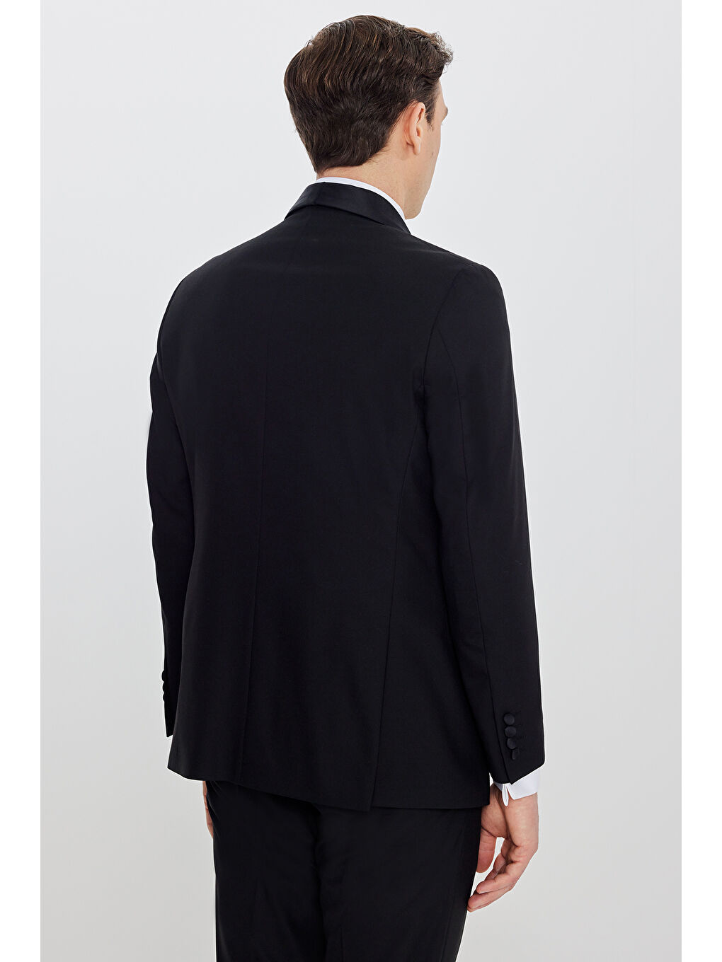 Erkek Siyah Yünlü Slim Fit Dar Kesim Çıkma Şal Yaka Beli Gizli Lastikli Kapak Cepli Yelekli Smokin-6