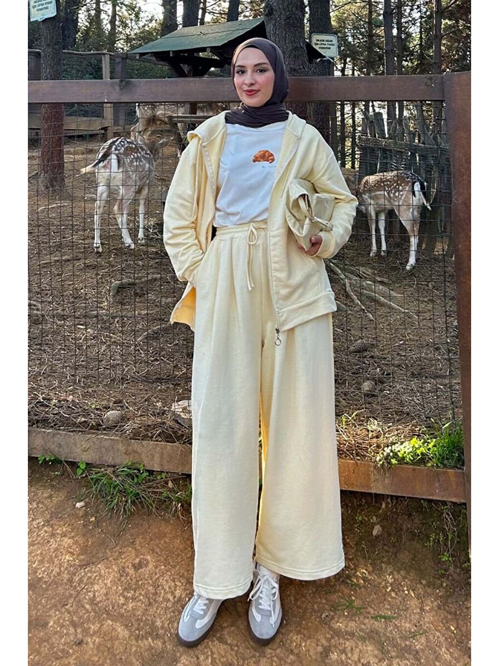 Terayağ Sarısı 3 İplik Uzun Fermuarlı Eşofman Takım-1