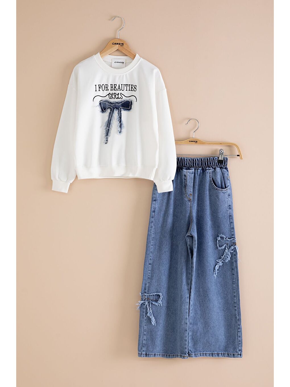 Mavi Fiyonk Detaylı Kız Çocuk 2li Takım 23415-1