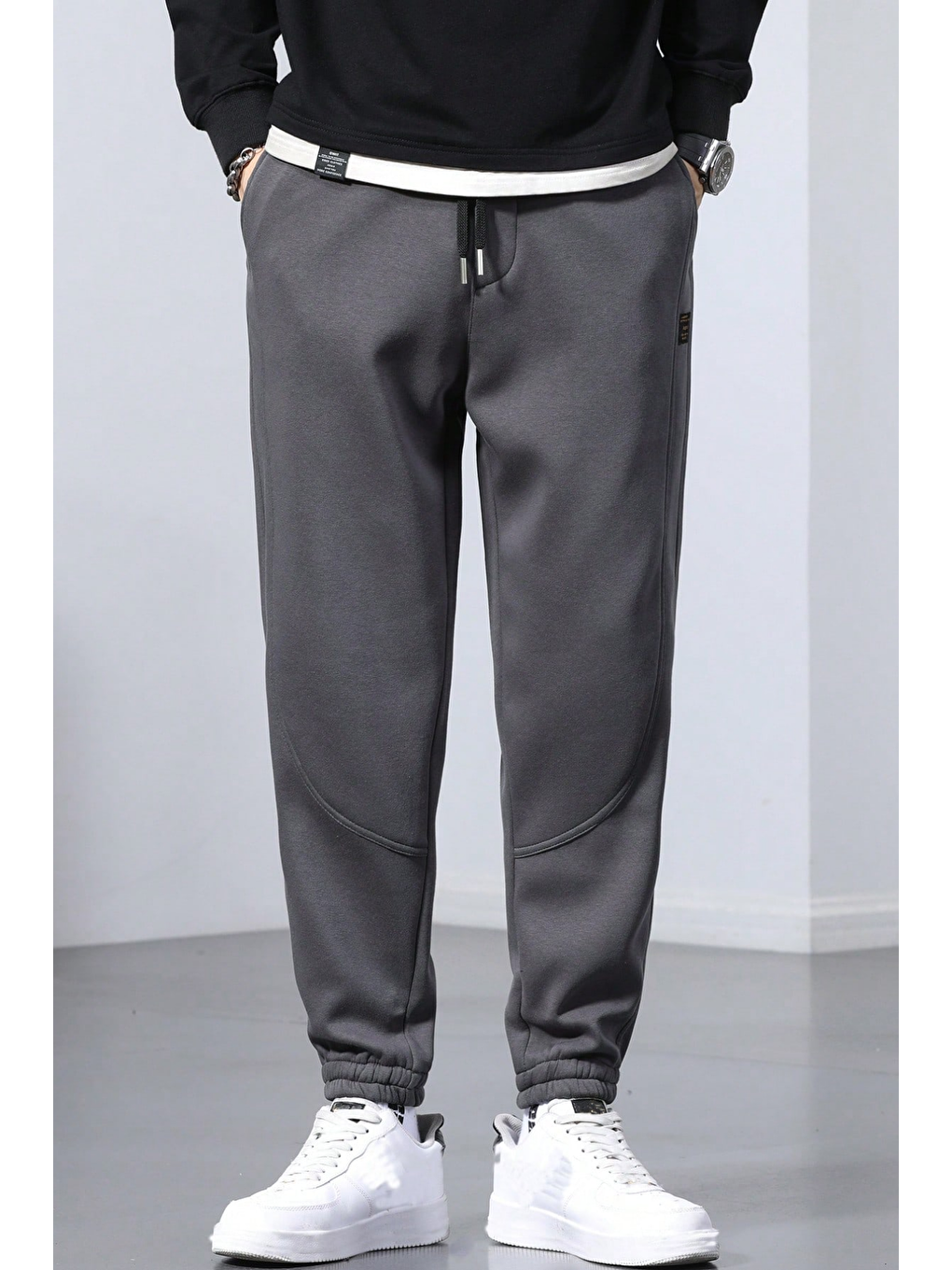 Gri Genıus Store Erkek Eşofman İçi Polarlı Bağcıklı Bel Jogger Spor Eşofman Altı SPOR-ESF001-2