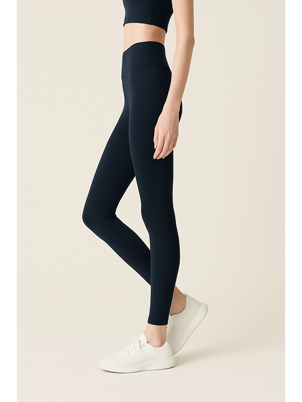 Lacivert Kadın Yüksek Bel Toparlayıcı Tam Boy Spor Tayt-1