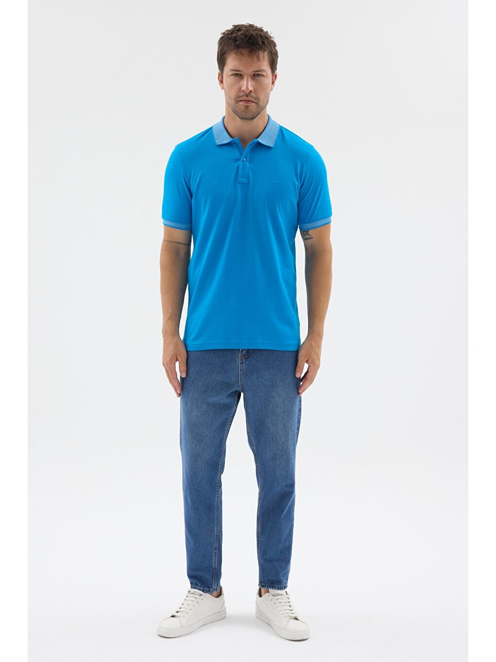 Turkuaz Polo Yaka Pike Kısa Kol Slim Fit %100 Pamuk Tişört 1011260171-1