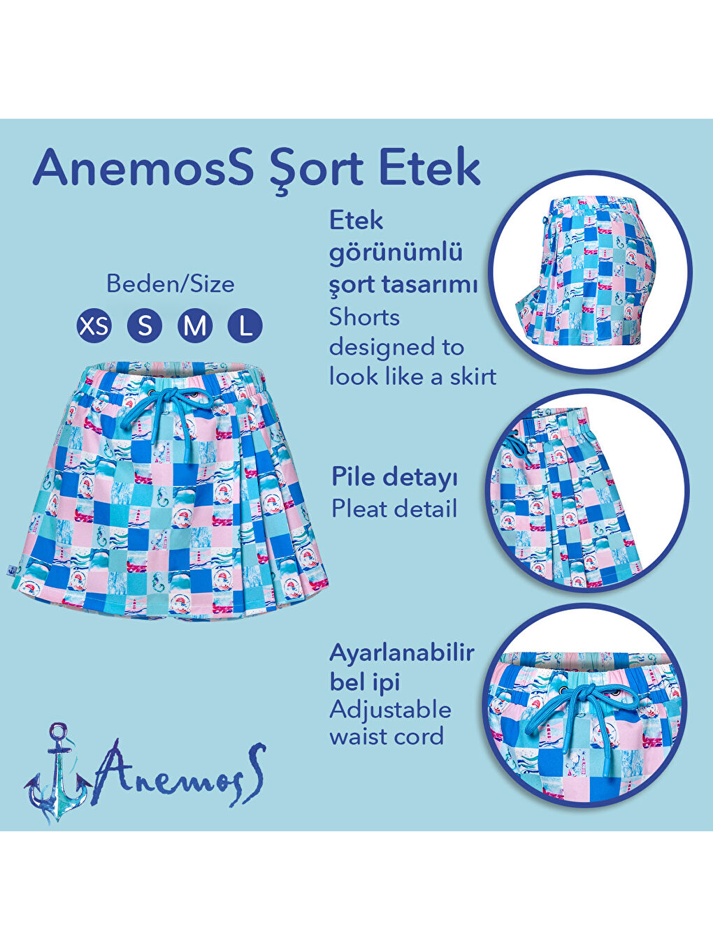 Karışık Harmoni Kadın Şort Etek – Lastikli Bel, Bağcıklı ve Esnek Kumaşlı Yazlık Short-5