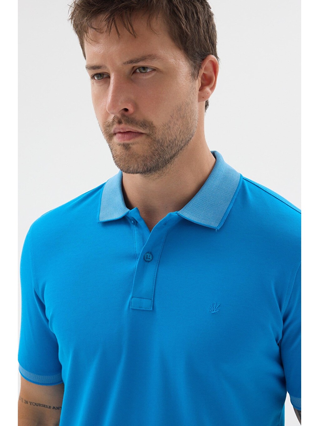 Turkuaz Polo Yaka Pike Kısa Kol Slim Fit %100 Pamuk Tişört 1011260171-3