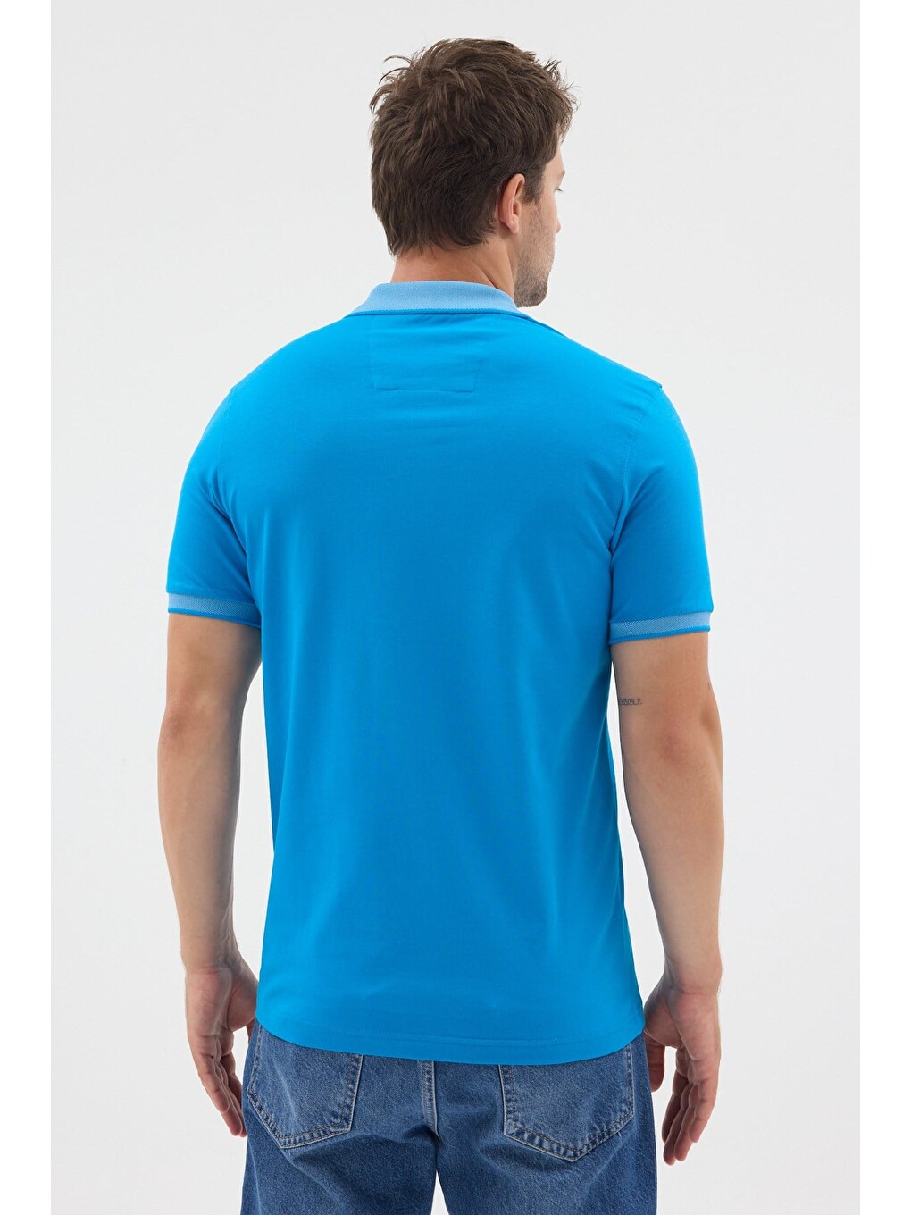 Turkuaz Polo Yaka Pike Kısa Kol Slim Fit %100 Pamuk Tişört 1011260171-4
