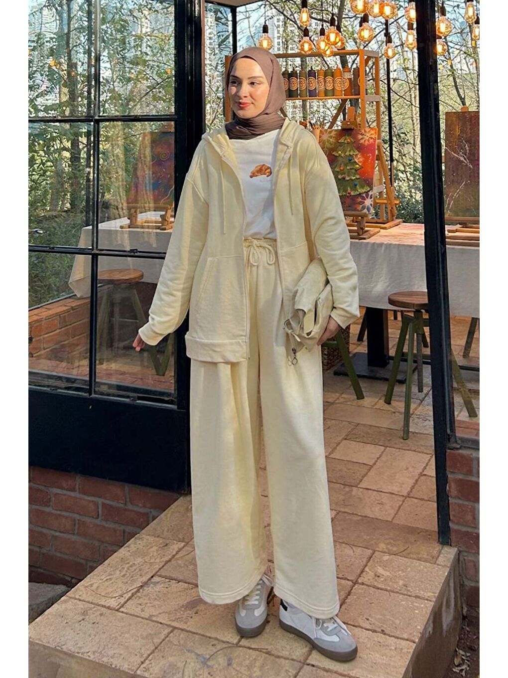 Terayağ Sarısı 3 İplik Uzun Fermuarlı Eşofman Takım-2