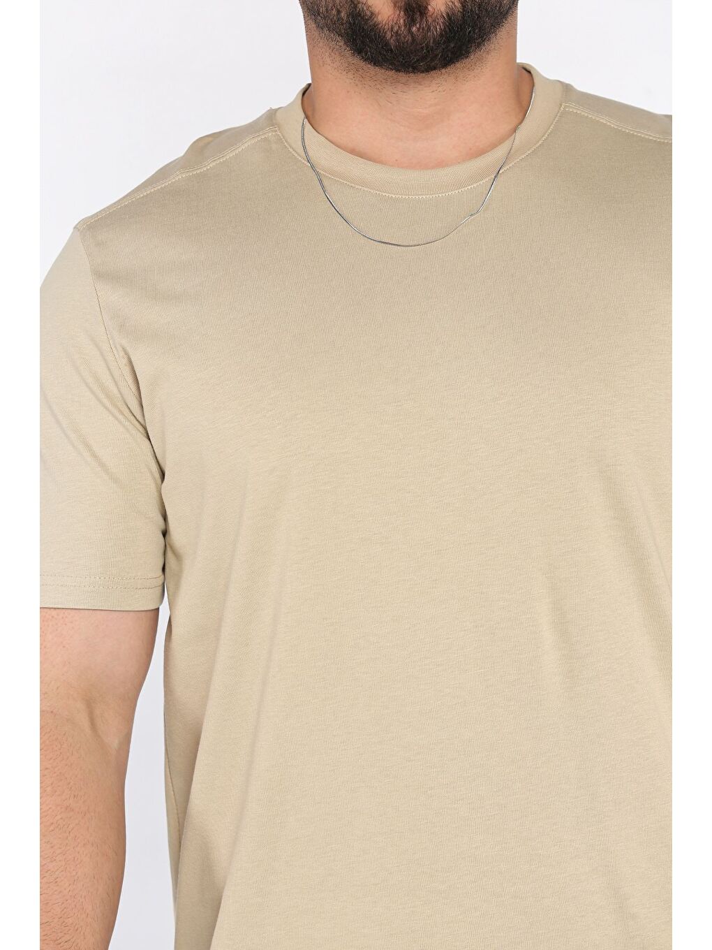 Bej Erkek Bisiklet Yaka Tişört-3