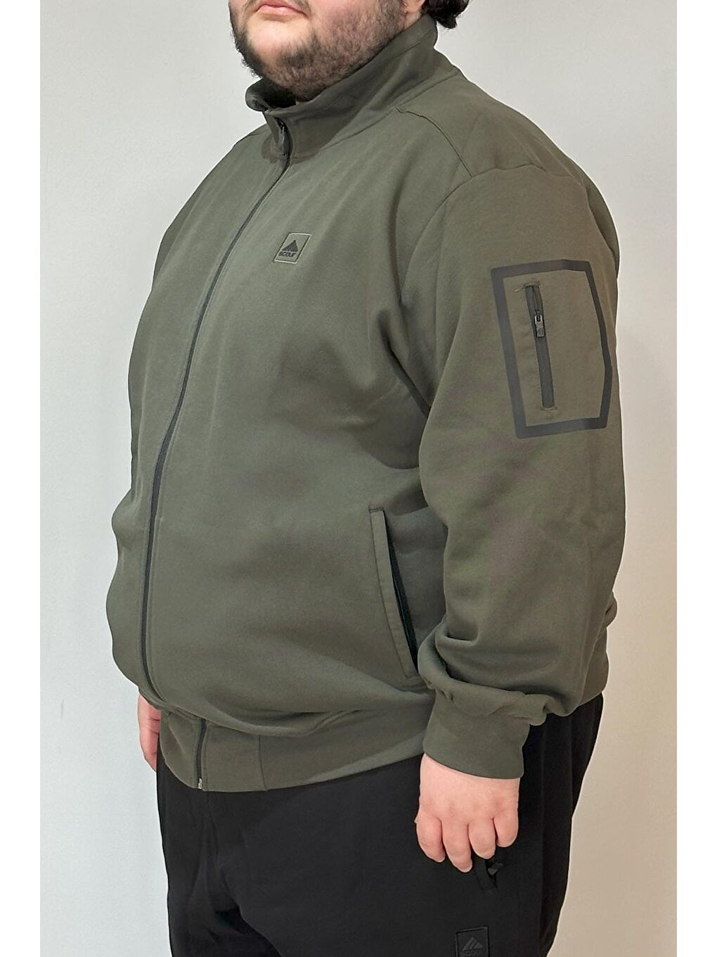 Özel Üretim  Ekstra Battal Pamuk Dokulu Erkek Büyük Beden Eşofman Üstü 24723 Haki-1