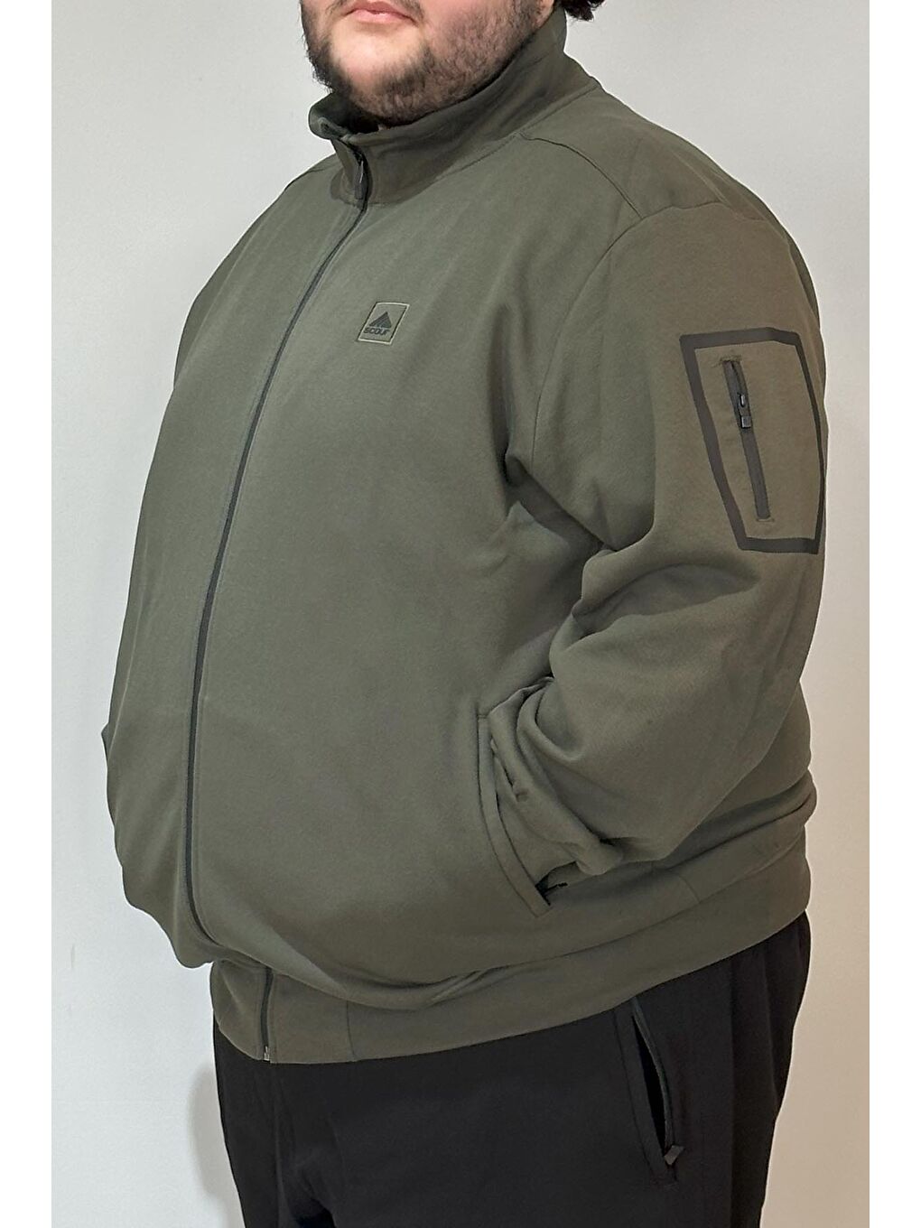 Özel Üretim  Ekstra Battal Pamuk Dokulu Erkek Büyük Beden Eşofman Üstü 24723 Haki-2