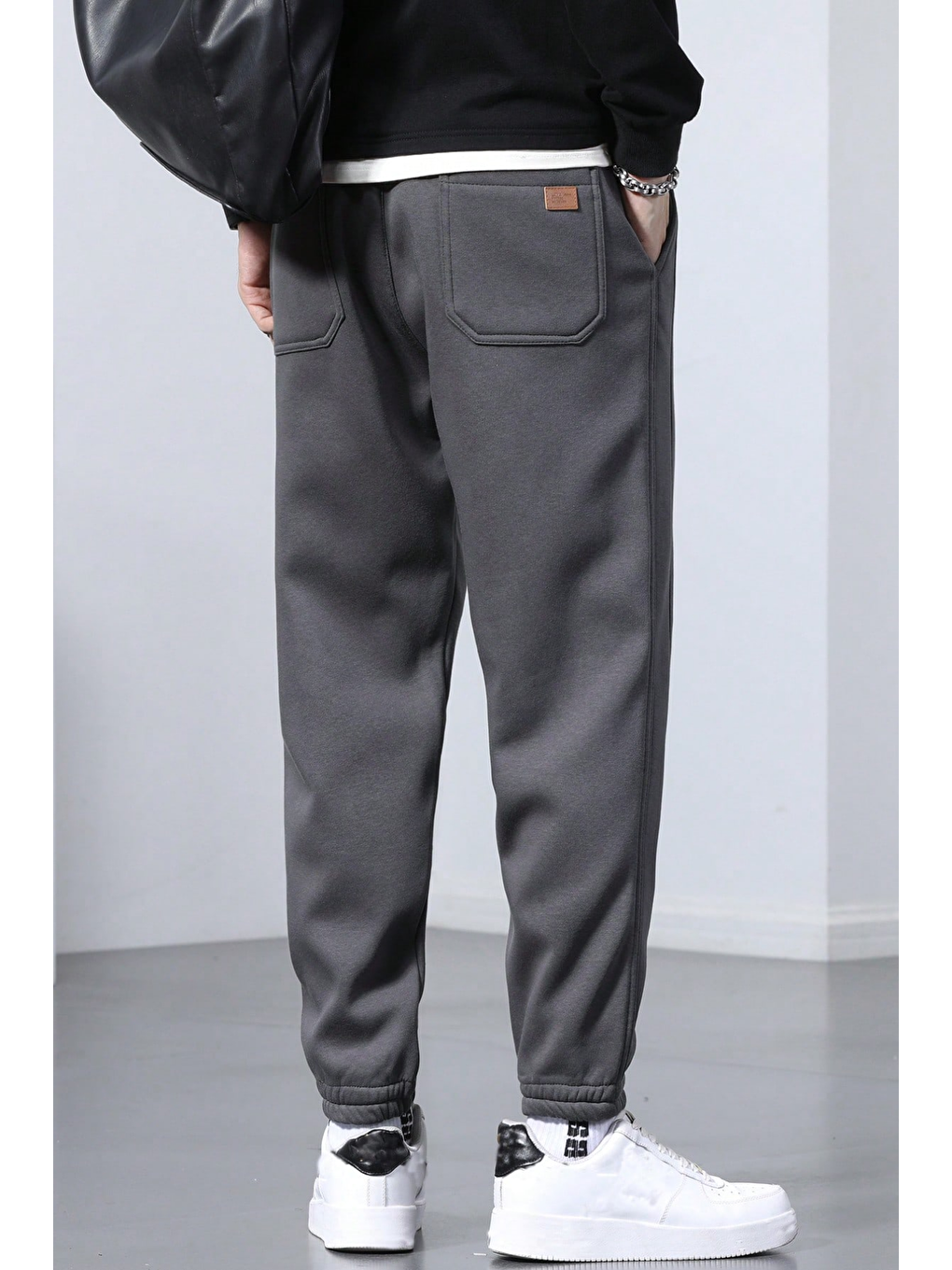 Gri Genıus Store Erkek Eşofman İçi Polarlı Bağcıklı Bel Jogger Spor Eşofman Altı SPOR-ESF001-3