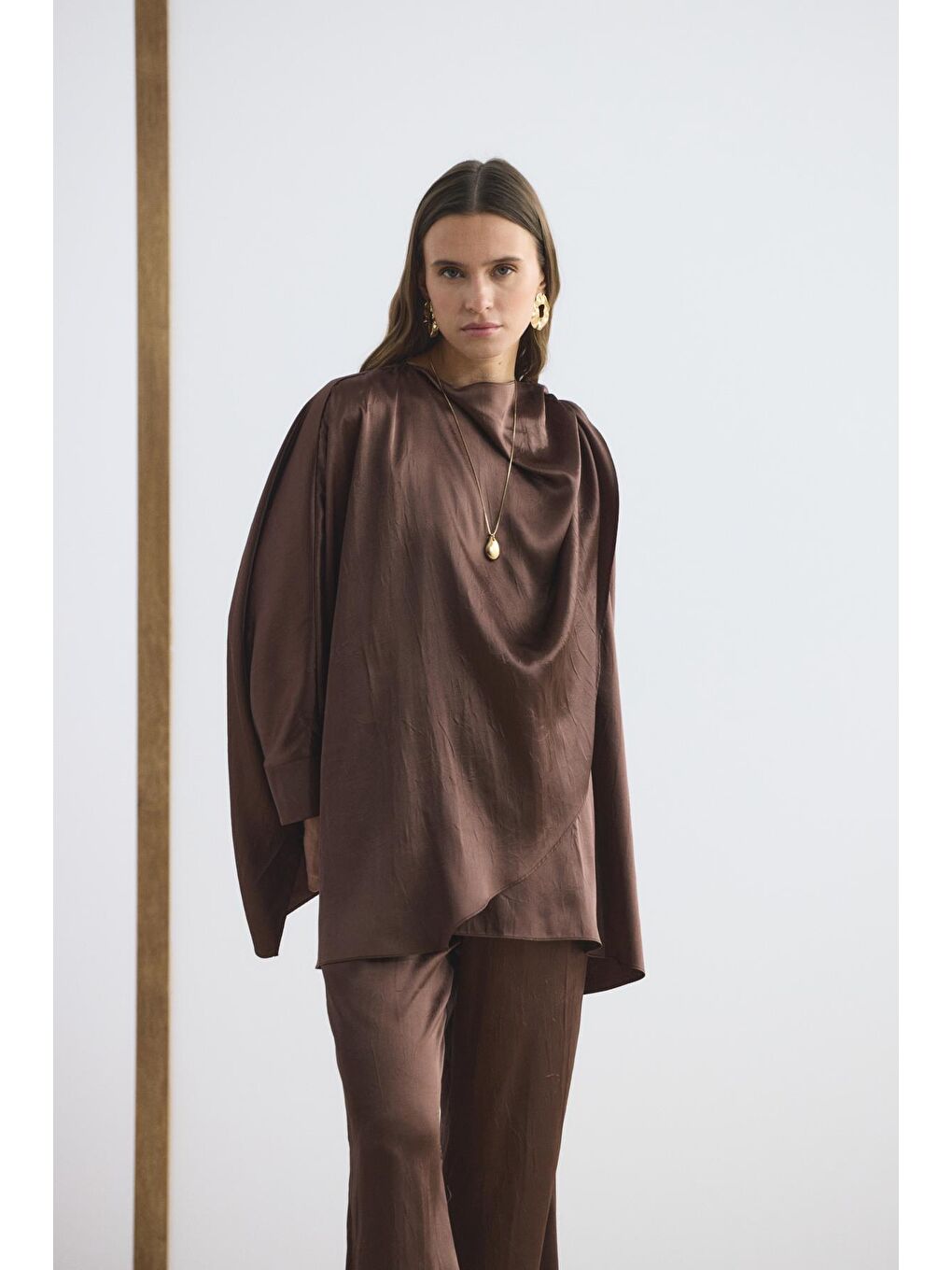 Kahverengi Şal Yaka Detaylı Pantolon Takım Acı Kahve-1