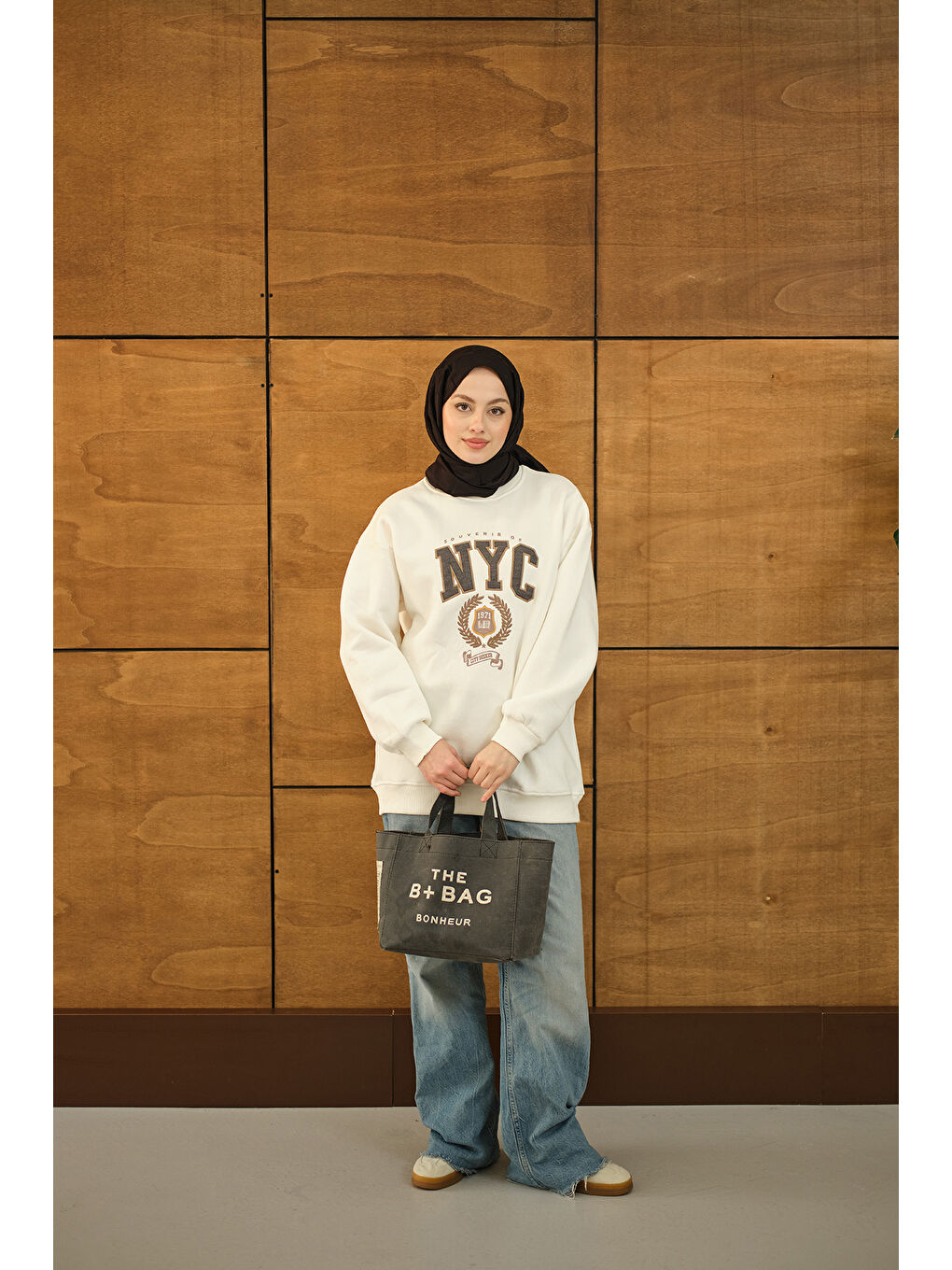 Kadın NYC Baskılı Sweat Beyaz-1