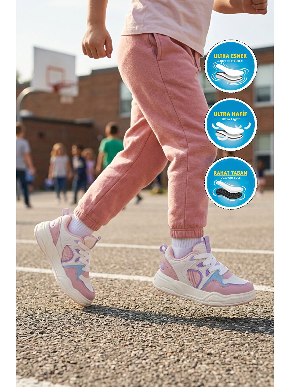 Beyaz Pudra Fileli Hafif Esnek Kız Çocuk Spor Ayakkabı Jacop F-2