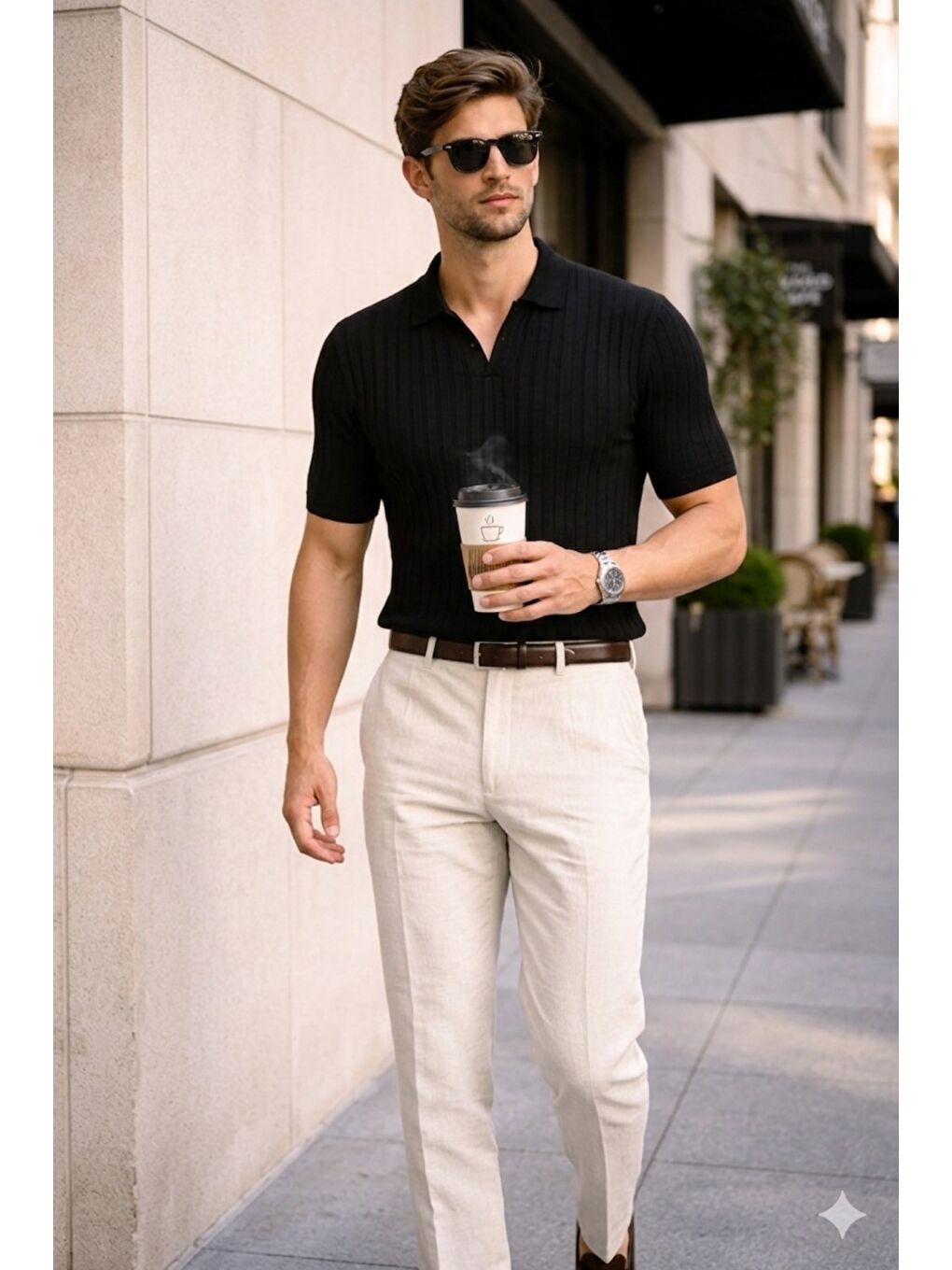 Siyah Erkek Polo Yaka İnce Triko Tişört Yazlık Rahat Kalıp-1