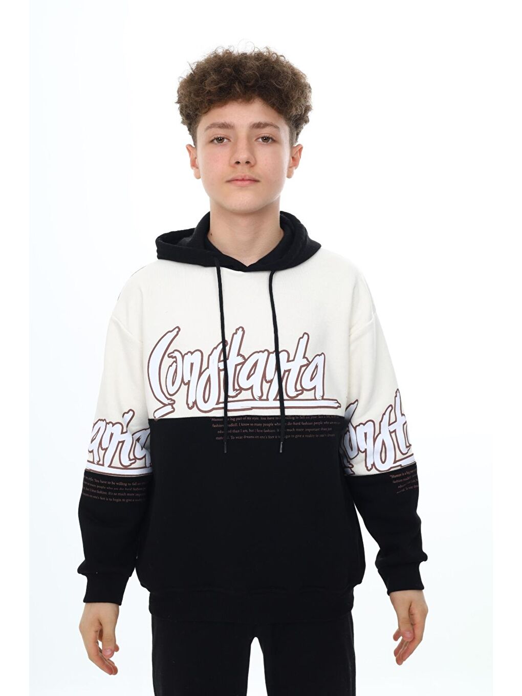 angelos Siyah Erkek Çocuk Oversize Kapüşonlu Garnili Sweatshirt 10 14 Yaş 7170 - 1