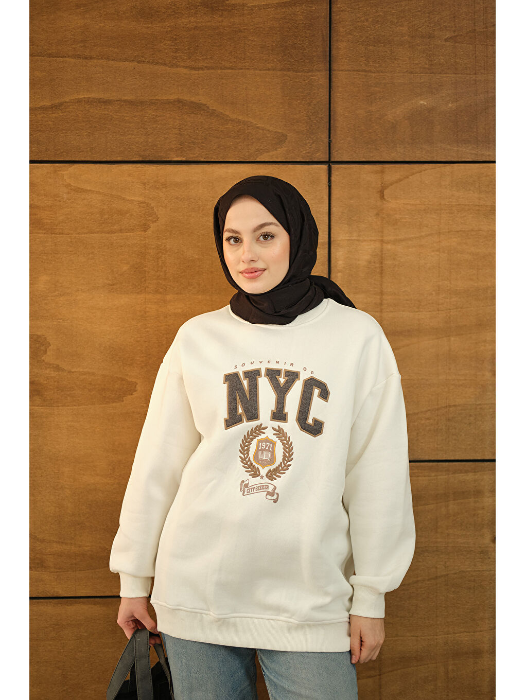 Kadın NYC Baskılı Sweat Beyaz-2