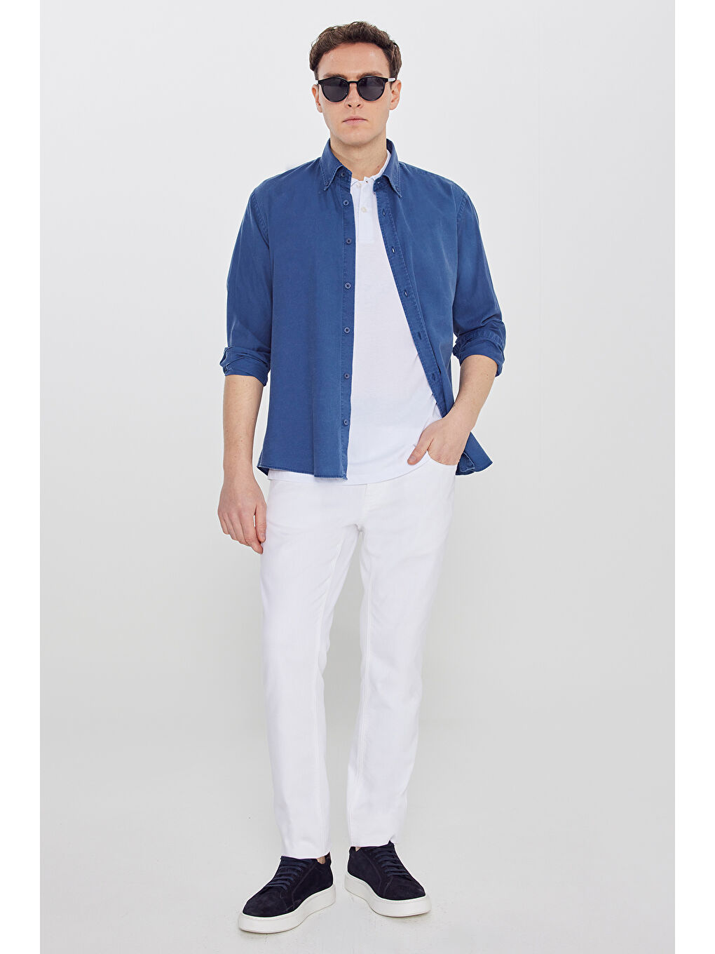 Erkek Beyaz %100 Pamuk Standart Fit Normal Kesim Polo Yaka Tişört-1